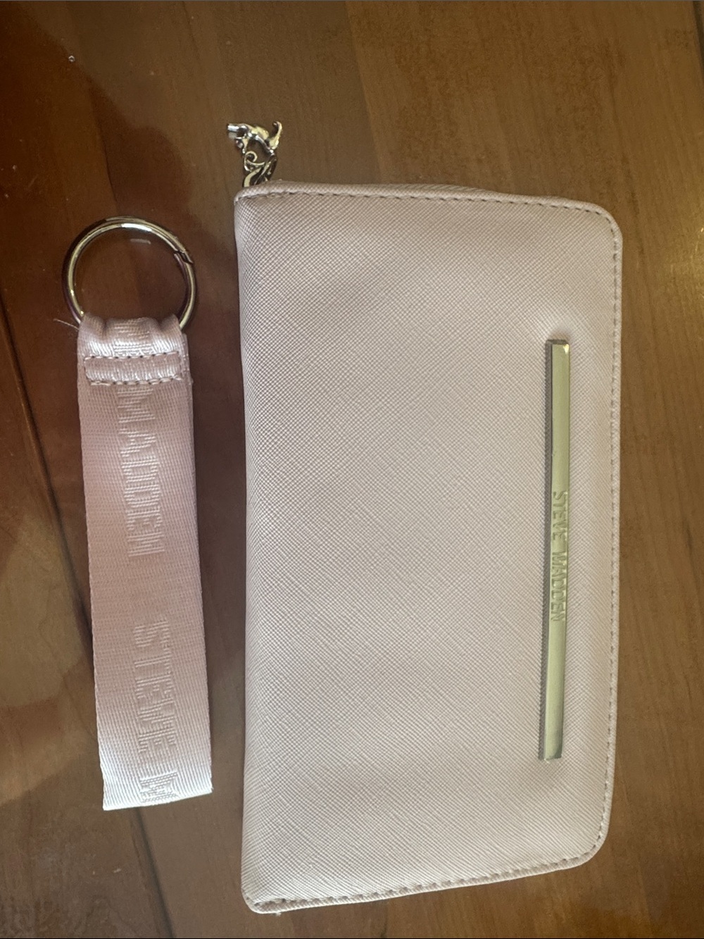 Steve Madden Long Light Pink Zip Around Wallet with Silver Bar